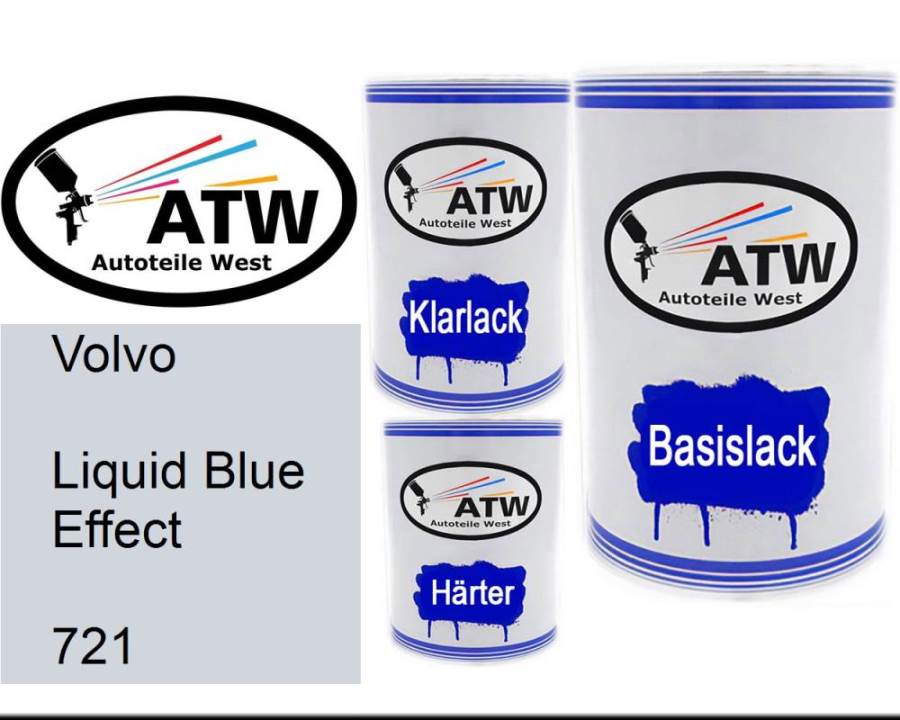 Volvo, Liquid Blue Effect, 721: 500ml Lackdose + 500ml Klarlack + 250ml Härter - Set, von ATW Autoteile West.
